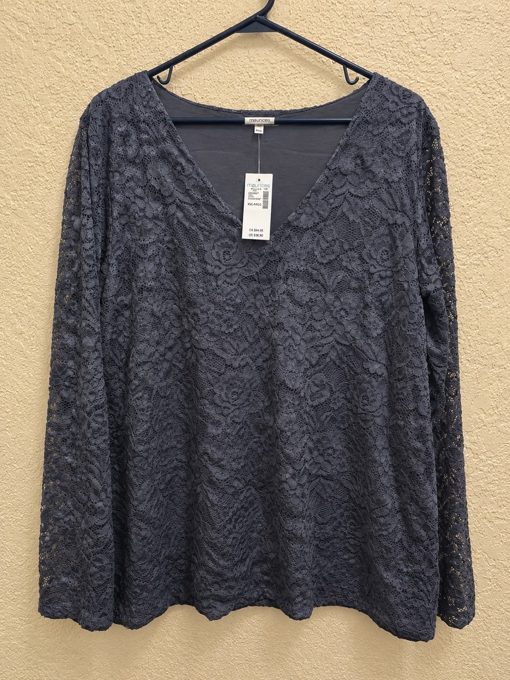 Maurices Blue Lace V-Neck Long Sleeve Top